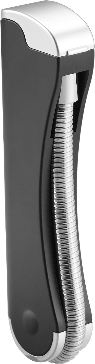 Zusammengeklapptes, wiederaufladbares Lichtbogen-Stabfeuerzeug mit flexiblem Hals und USB-Kabel.