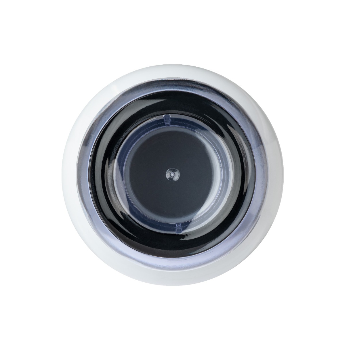 Vakuumflasche abgerundet und in glänzendem Weiss 750 ML mit Schraubverschluss, dargestellt is der Deckel von oben.