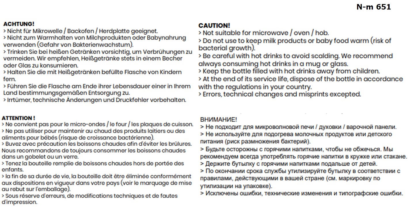 Sicherheitshinweise für die Vakuum Flasche aus gebürstetem Edelstahl.