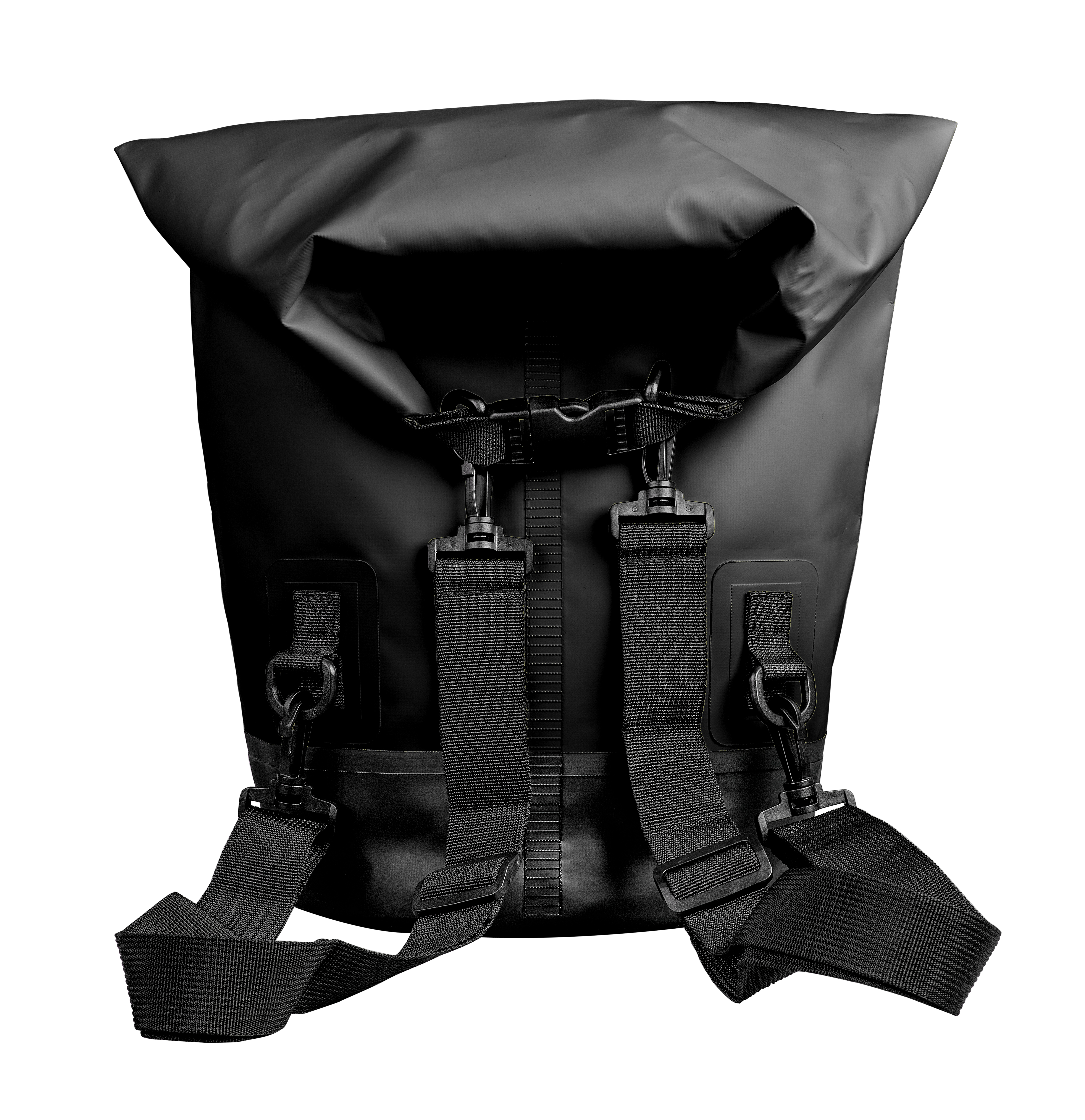 Safepack schwarz 20 L wasserdicht aus PVC-Plane mit Rucksackriemen, Reflektor und wasserdichtem Reißverschlussfach