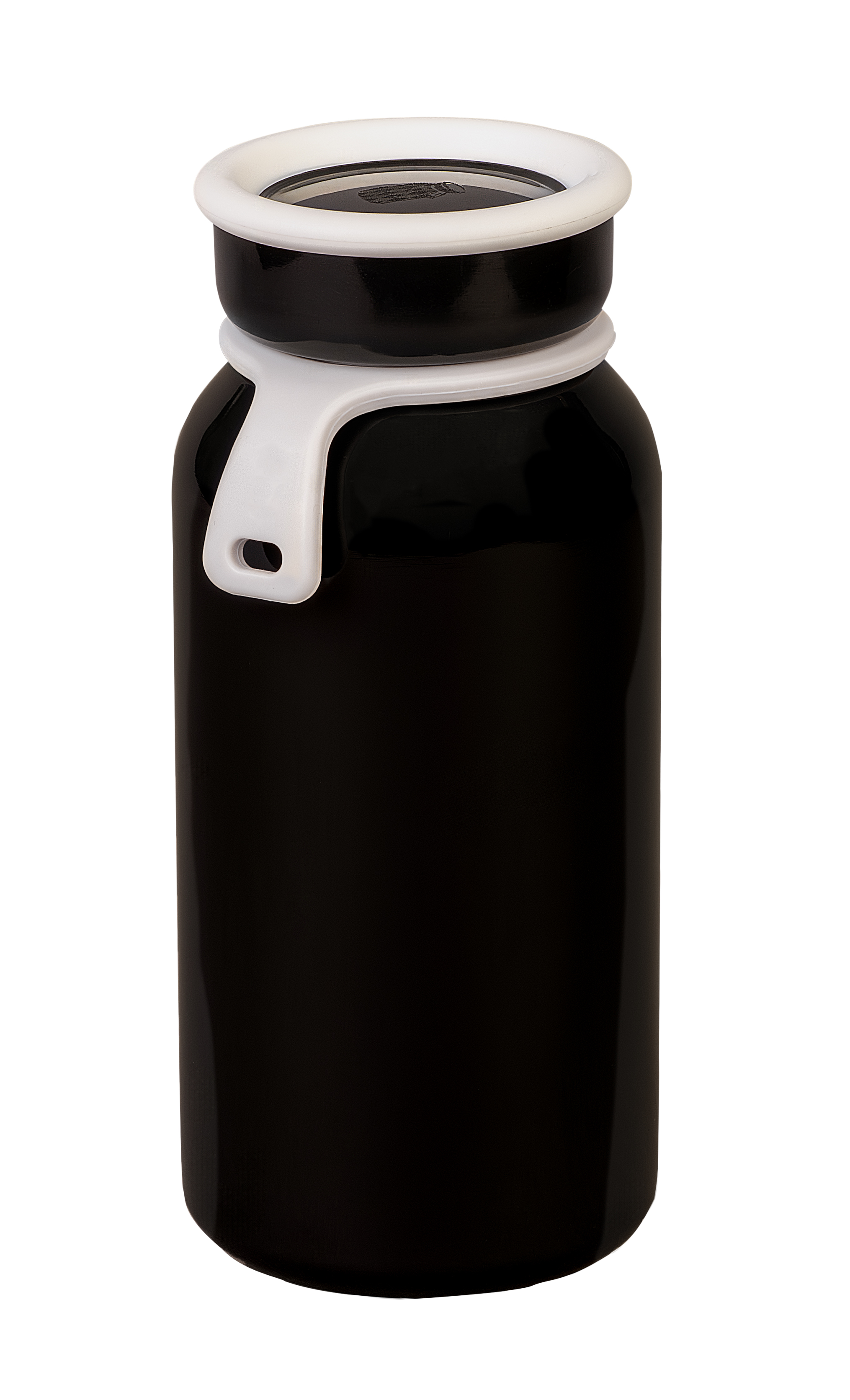 Vakuum-Trinkflasche in schwarz 400 ml mit Trageschlaufe.