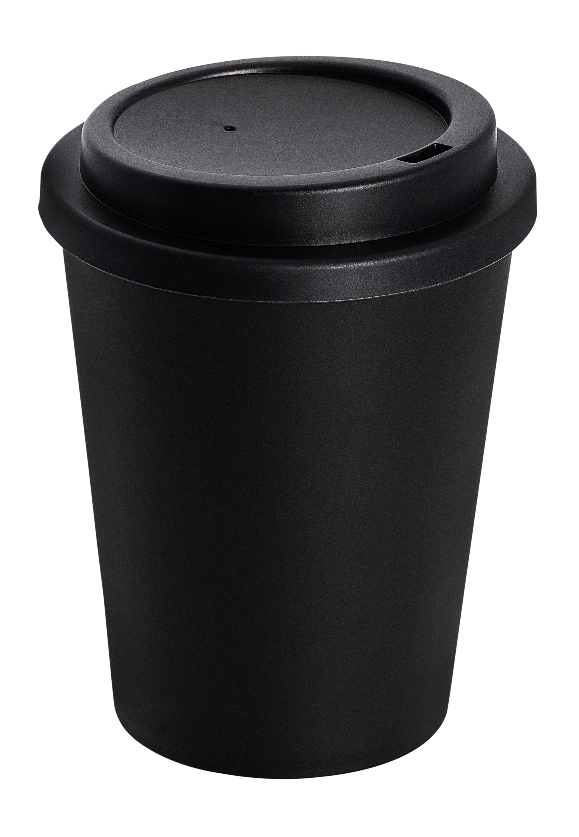 Doppelwandiger Trinkbecher aus recyceltem Polyprophylen mit Schraubdeckel und Trinköffnung, 300 Ml in schwarz.