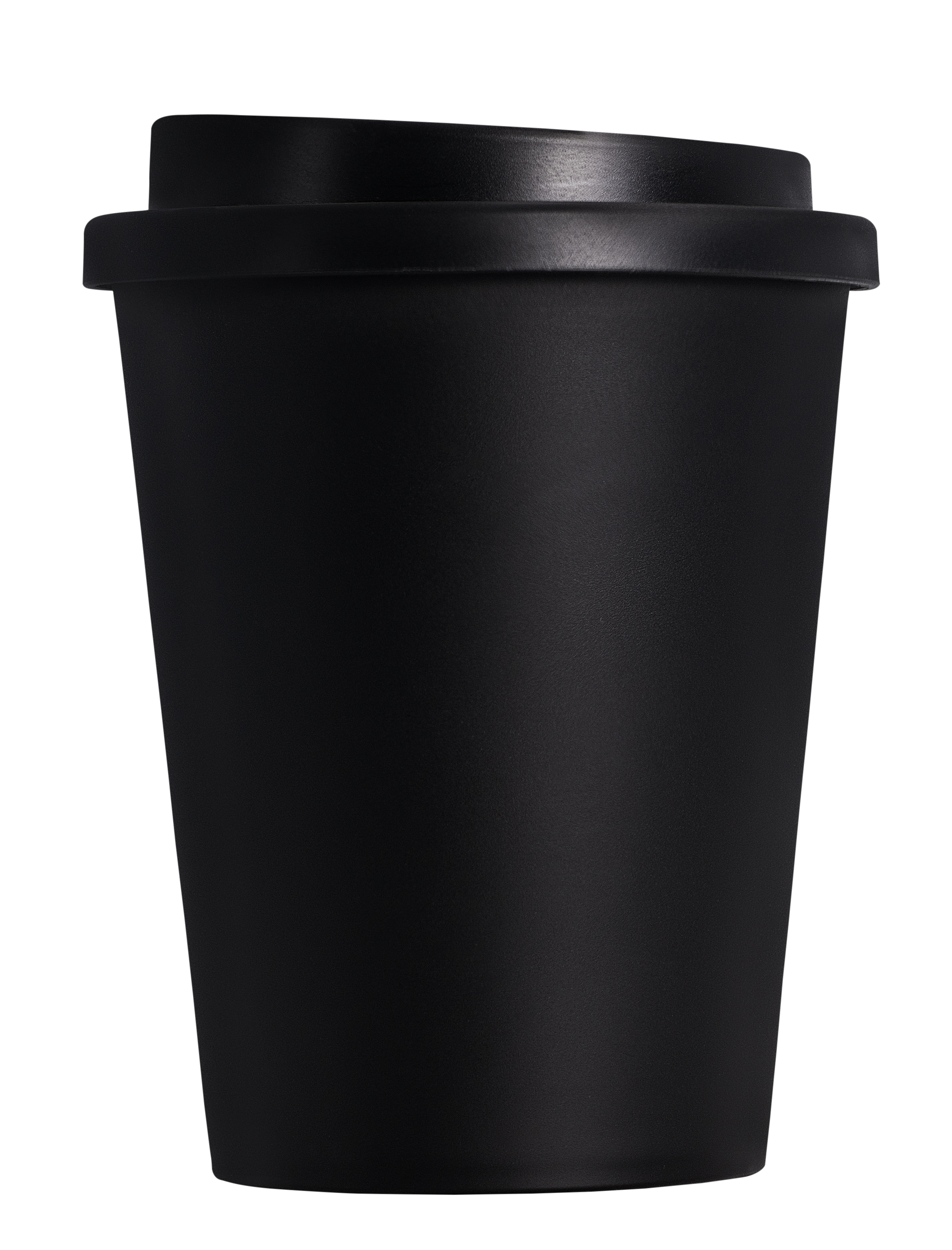 Doppelwandiger Trinkbecher aus recyceltem Polyprophylen mit Schraubdeckel und Trinköffnung, 300 ML in schwarz.