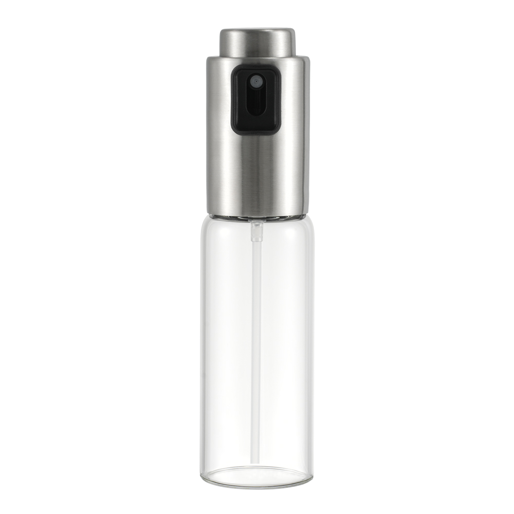 Öl- oder Essigsprühflasche aus klarem Borosilikatglas, leer dargestellt.