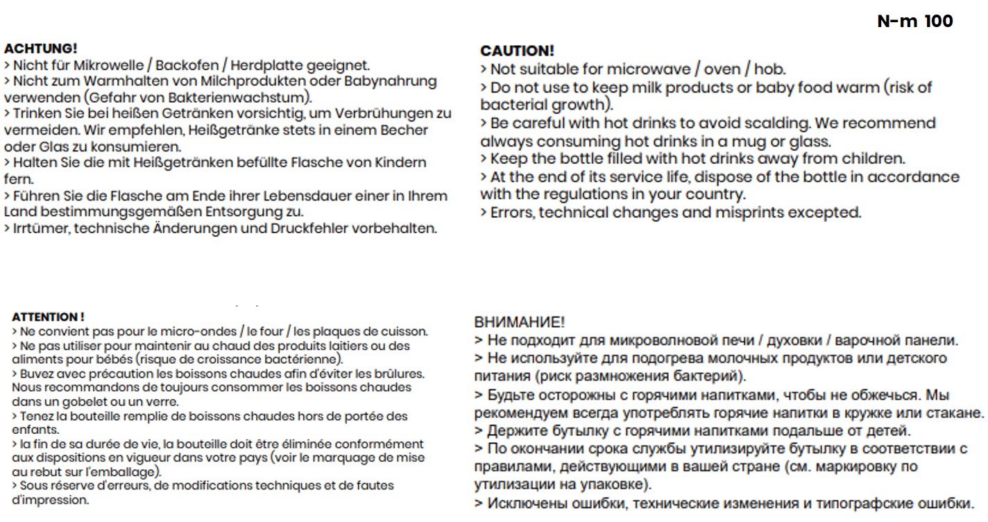 Sicherheitshinweise für die handpolierte Edelstahl-Vakuumflasche.
