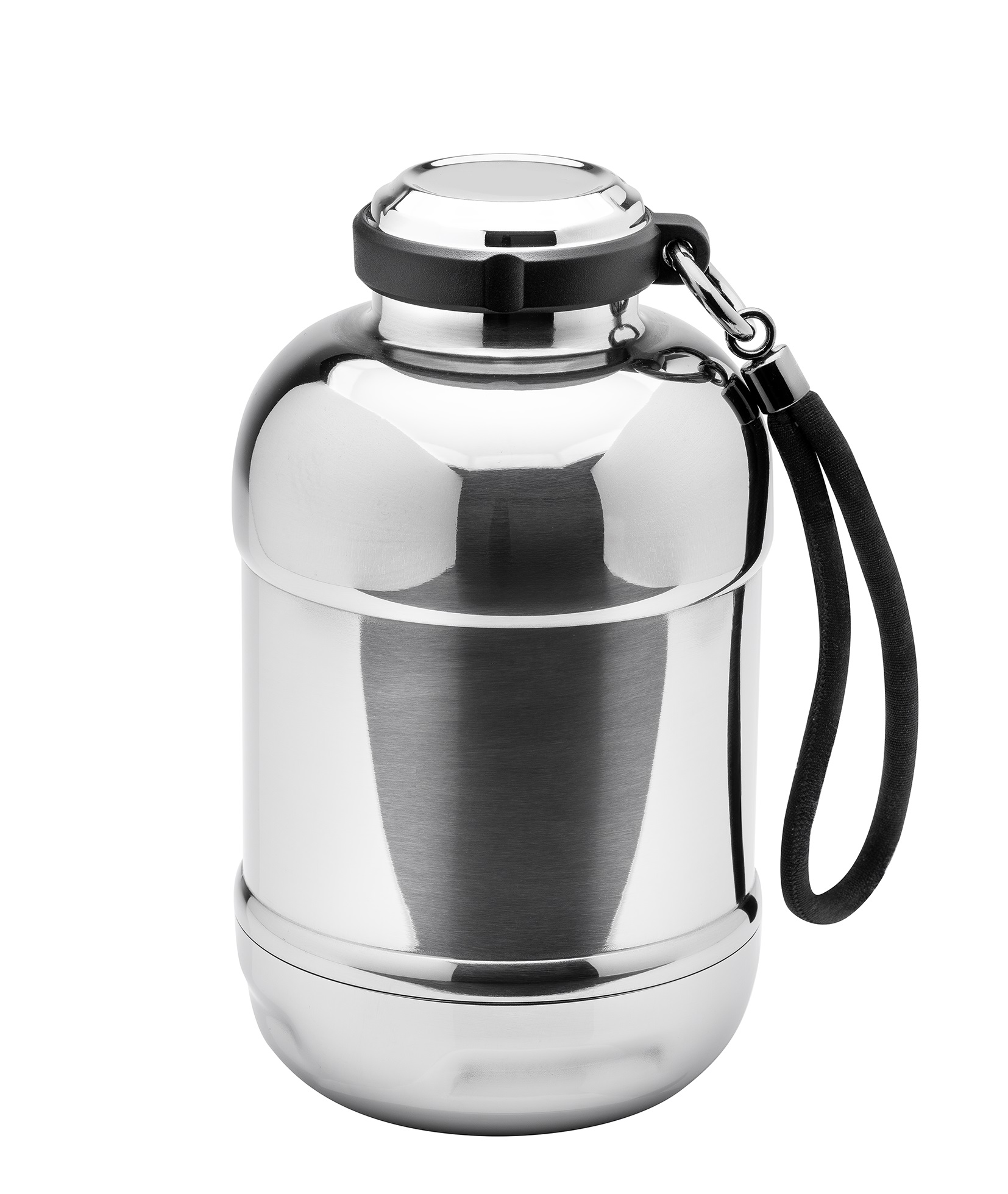 Handpolierte Edelstahl-Vakuumflasche, 685 ML, mit Trageschlaufe und Schraubdeckel mit großer Trinköffnung.