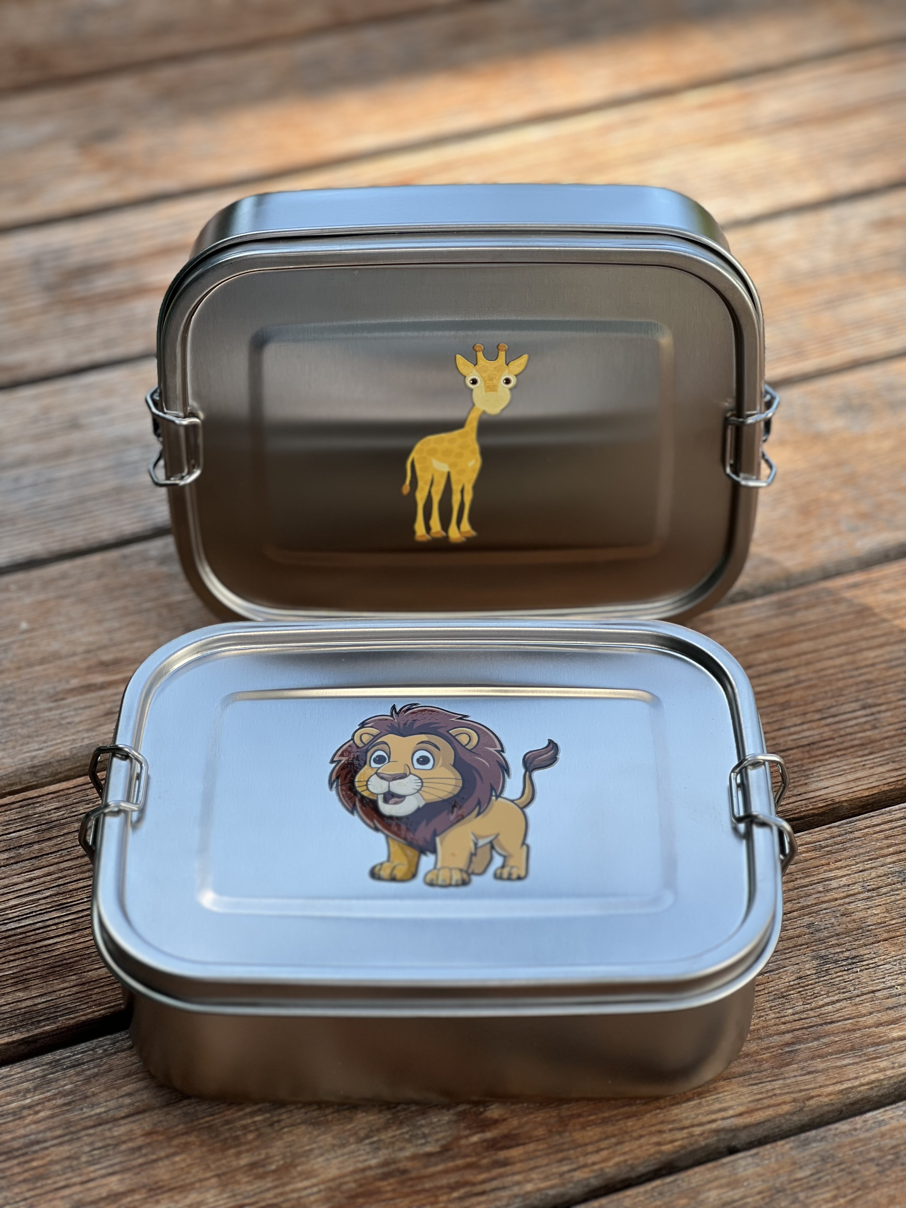 Kiddy Lunchboxen Set mit Löwe und Giraffe.