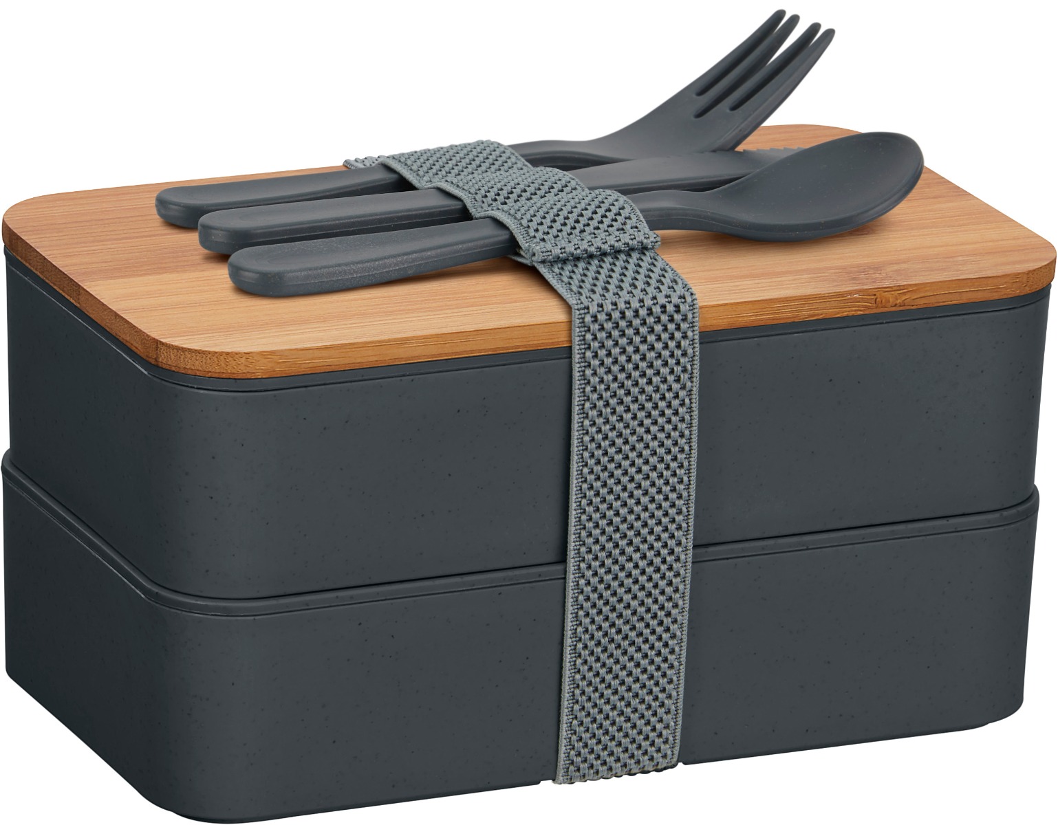 Umweltfreundliche Doppel-Lunchbox mit Bambusdeckel und Besteck.
