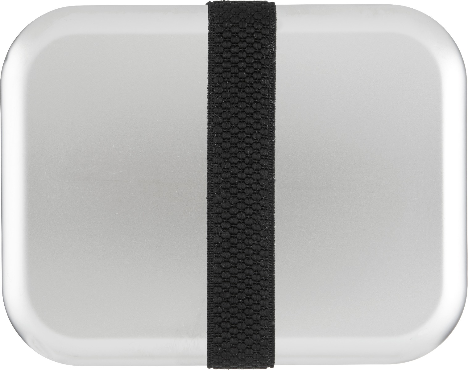 Von unten dargestellte ökologische Edelsathl-Lunchbox large mit Bambusdeckel und schwarzem, elastischem Halteband.