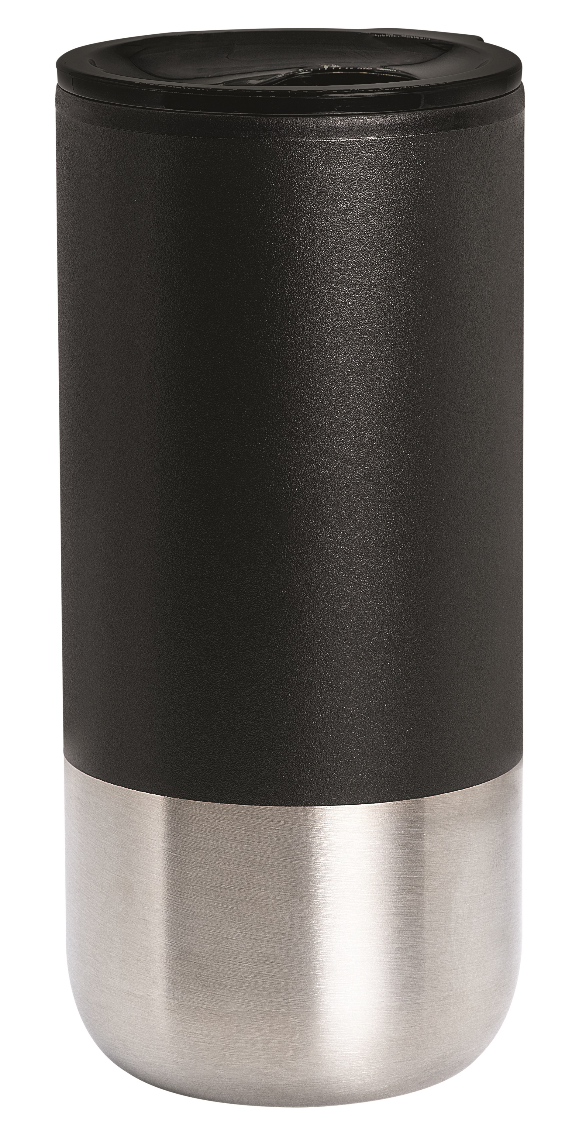 Hoher, schlanker und doppelwandiger Trinkbecher in schwarz mit Edelstahlfuss, 450 ML.