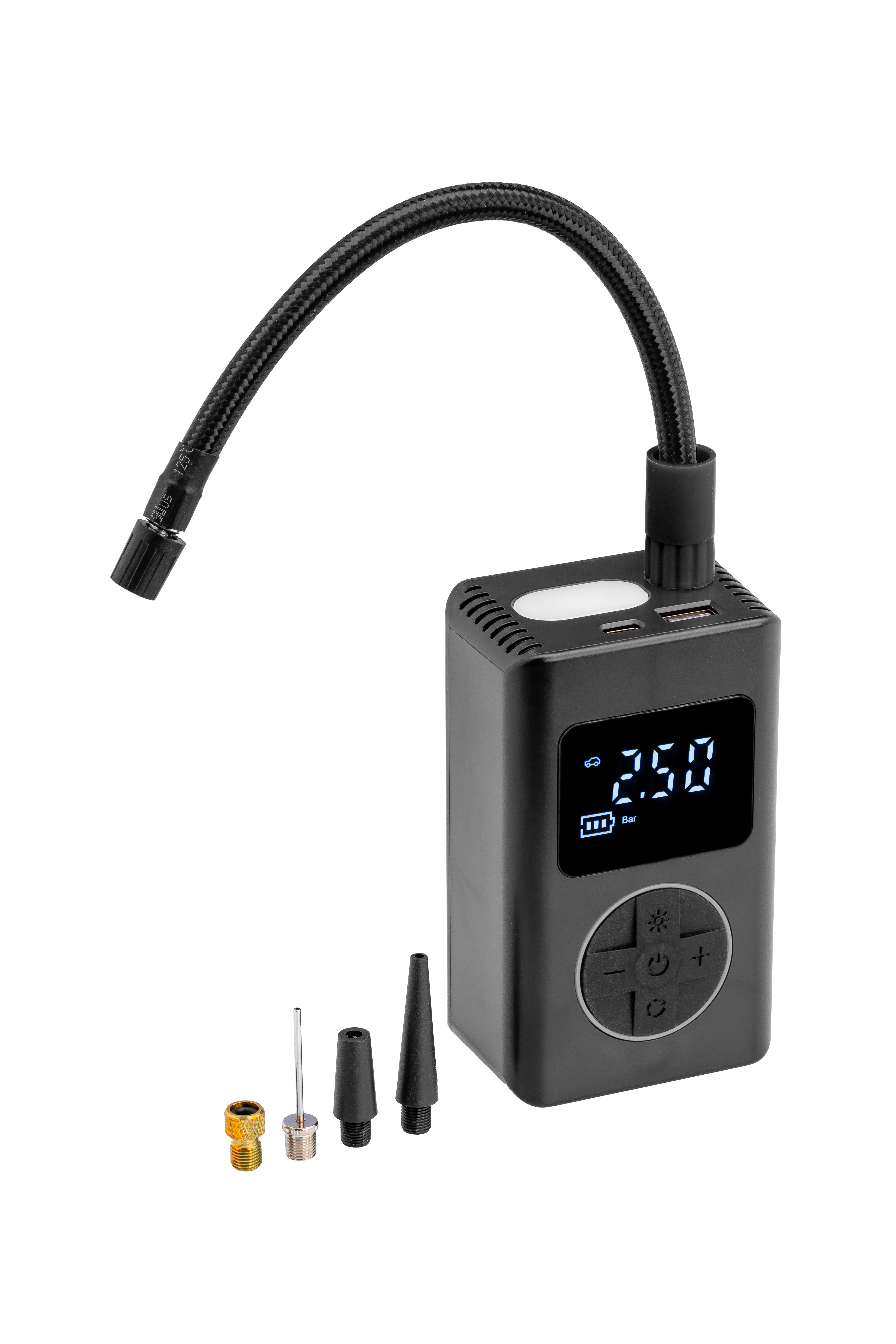 Universal-Akkupumpe für Auto, Fahrrad und Bälle mit vier Adapteraufsätzen und zwei 1800mAh Akkubatterien