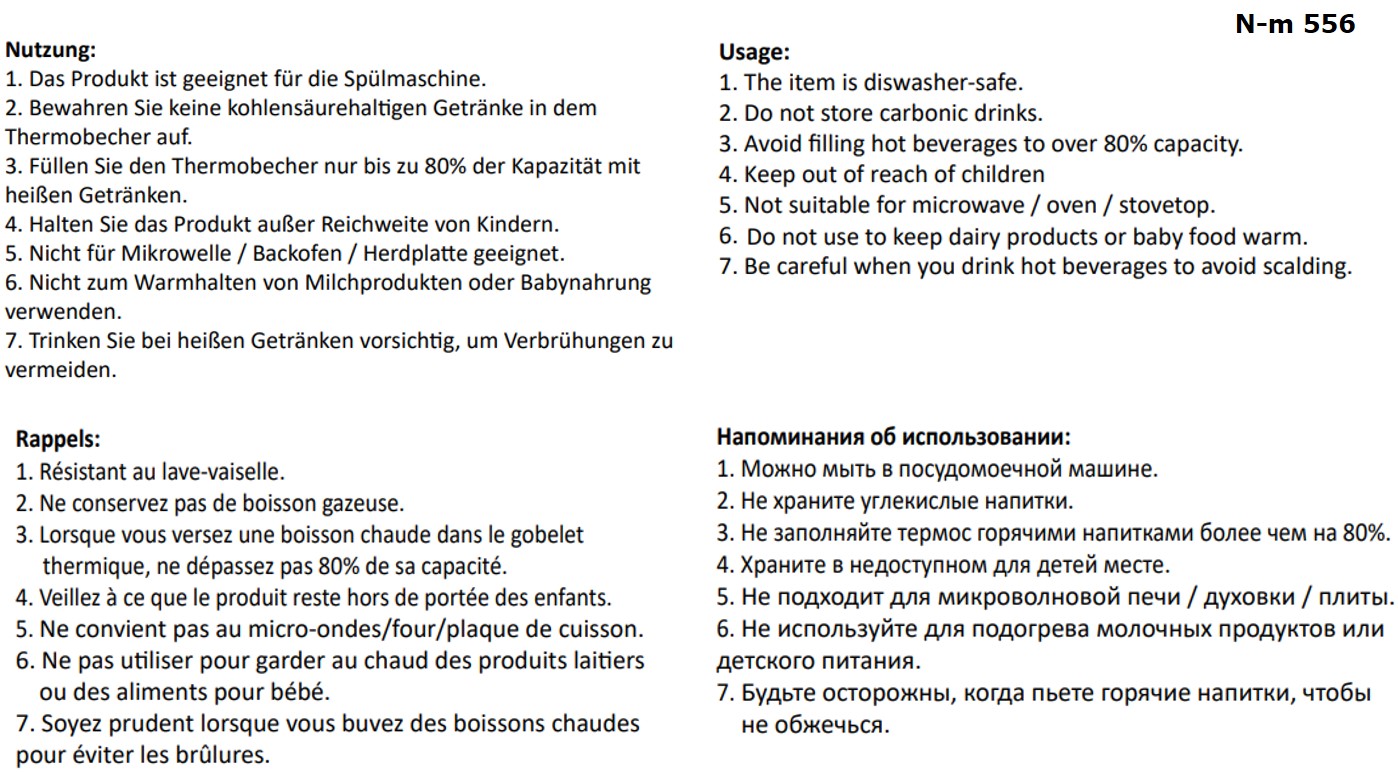 Sicherheitshinweise für den Thermosbecher aus Edelstahl.