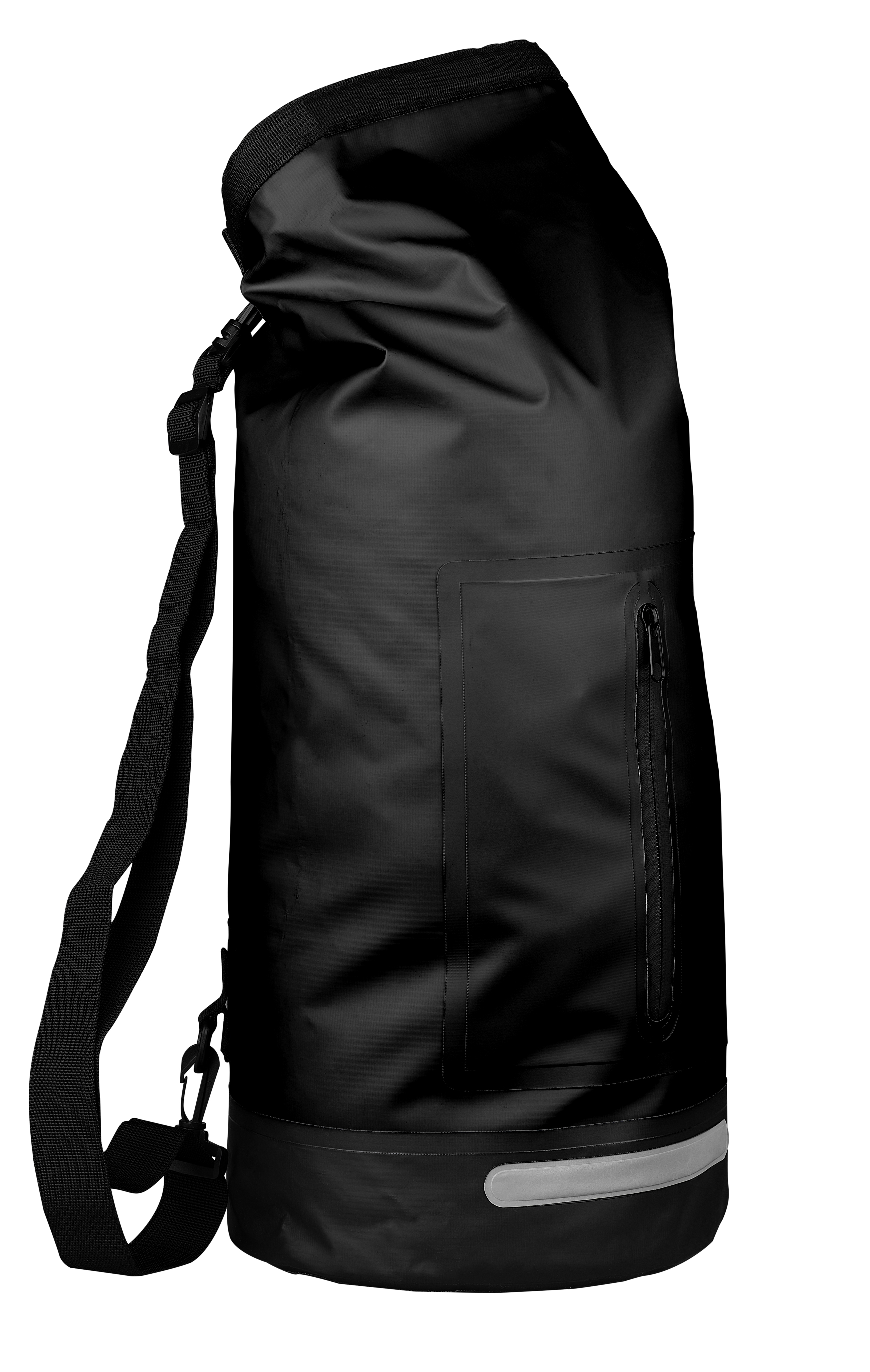 Safepack schwarz 20 L wasserdicht aus PVC-Plane mit Rucksackriemen, Reflektor und wasserdichtem Reißverschlussfach