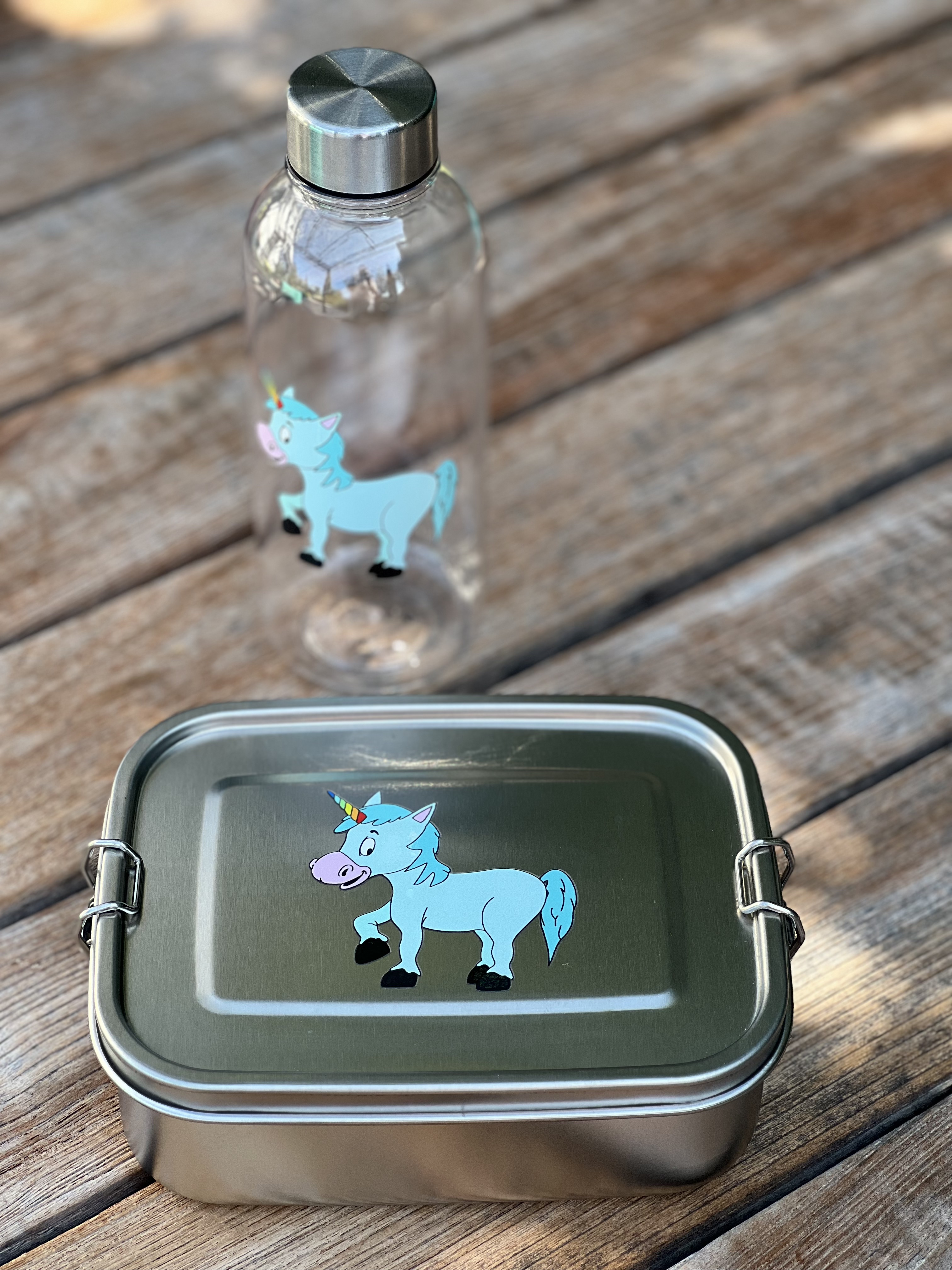 Kiddy Lunch Set Einhorn mit Lunchbox und Trinkflasche.