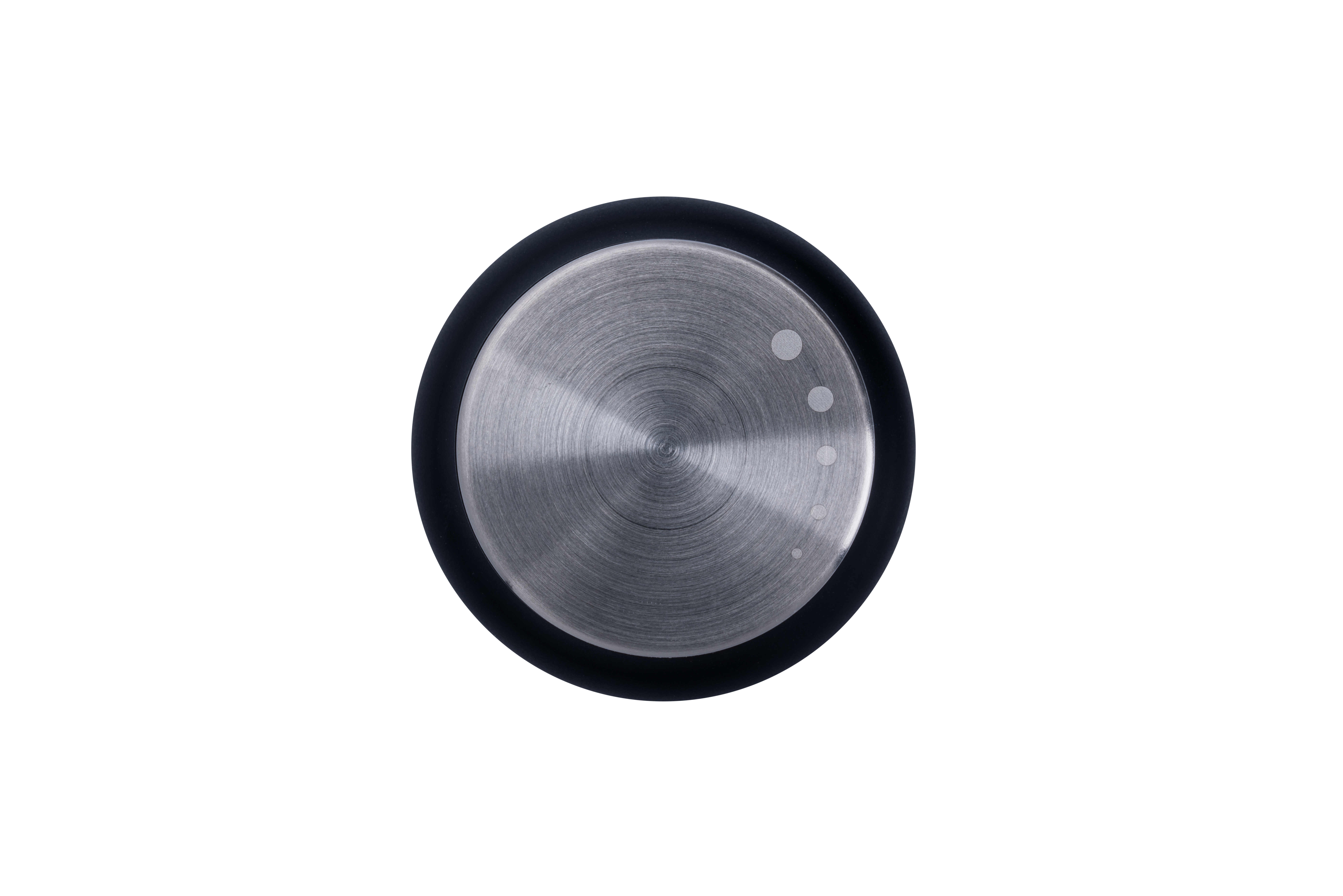 Edelstahl Deckel der Salz-und Pfeffermühle in schwarz.