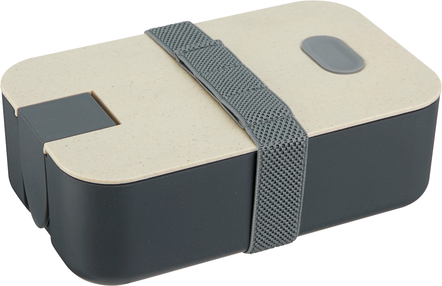 Nachhaltige Lunchbox mit Smartphonehalter und Elastikband.