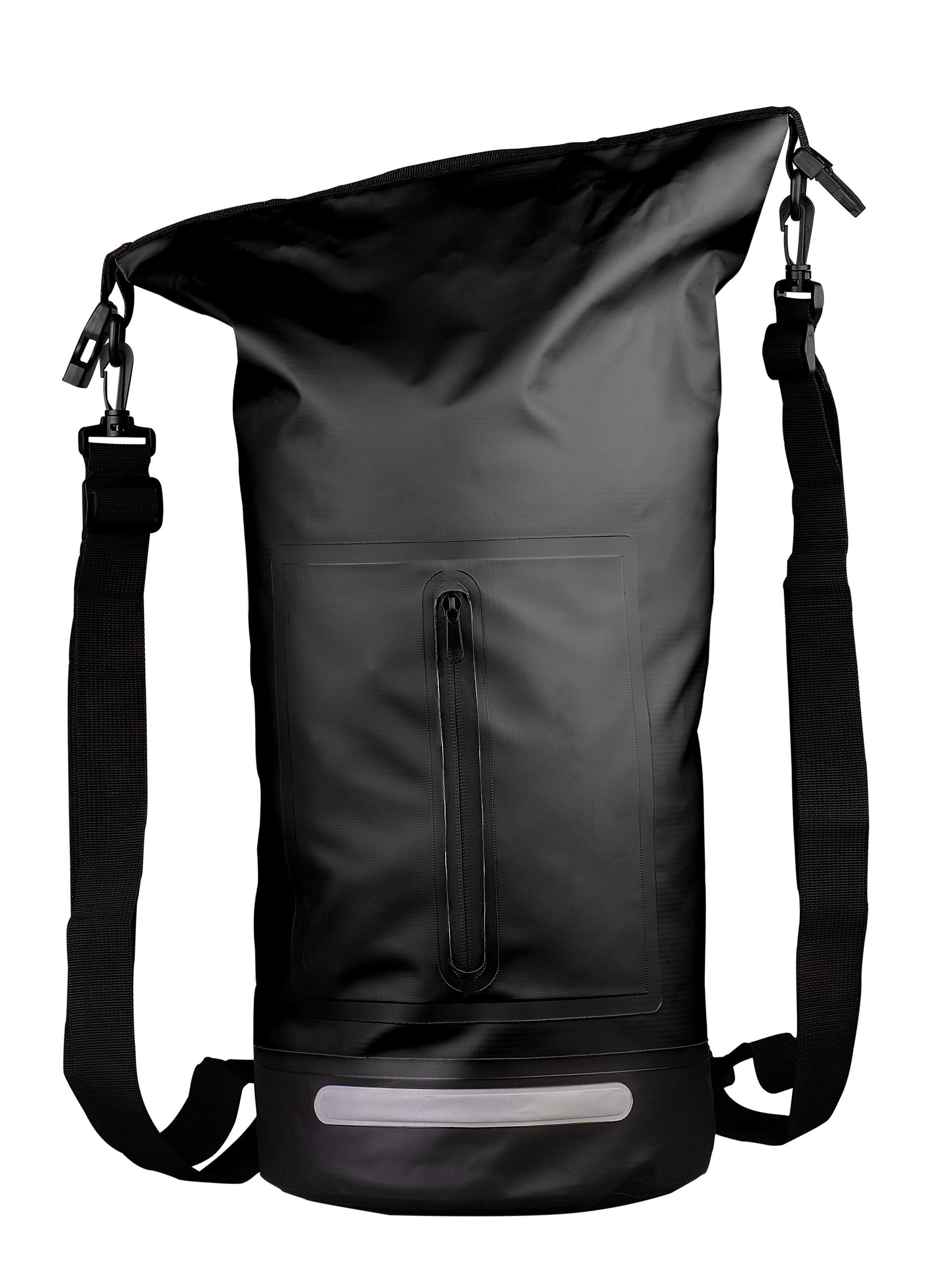 Safepack schwarz 20 L wasserdicht aus PVC-Plane mit Rucksackriemen, Reflektor und wasserdichtem Reißverschlussfach